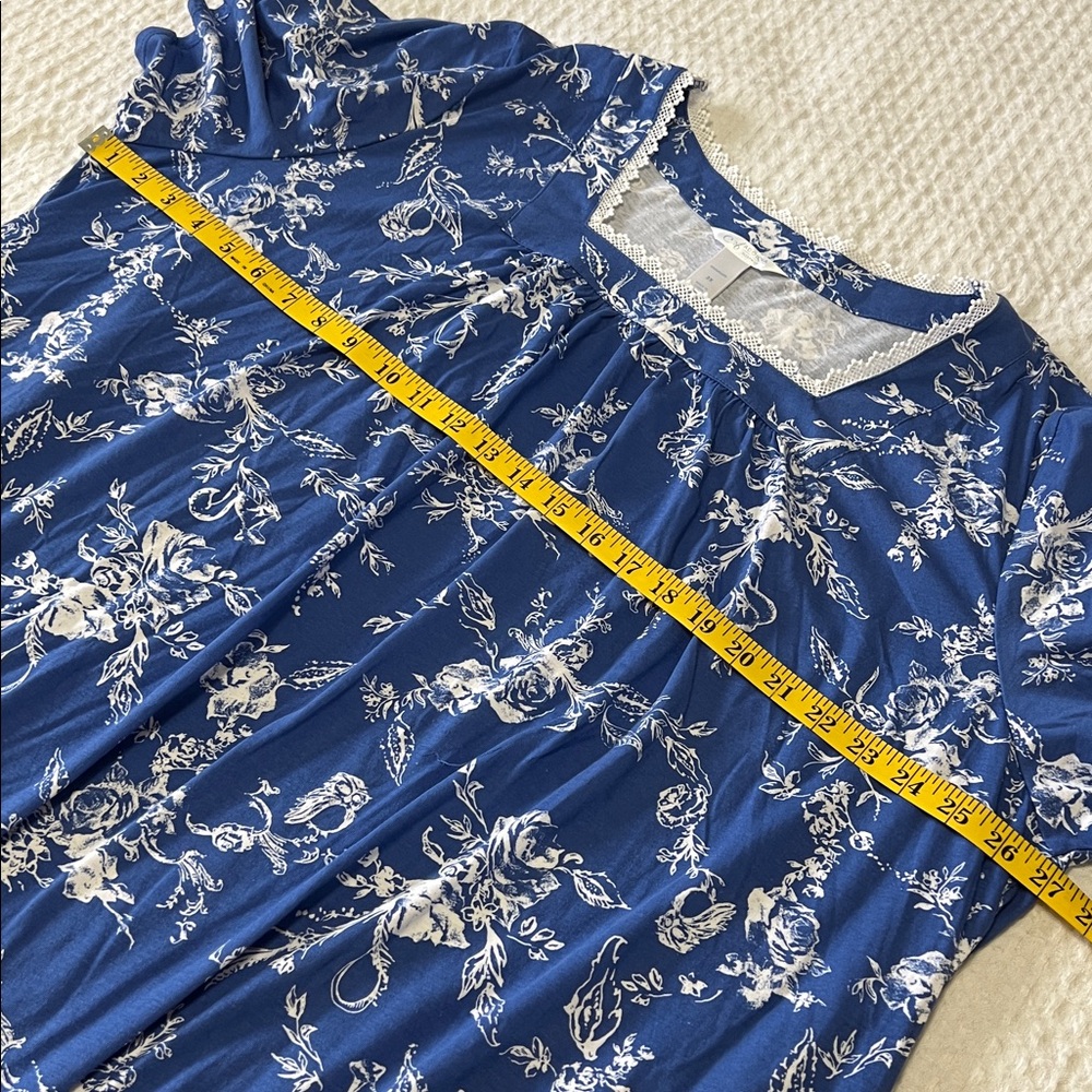 Adonna Blue and White Floral Owl Print Short Sleeve Nightgown Size 3X - Picture 14 of 16